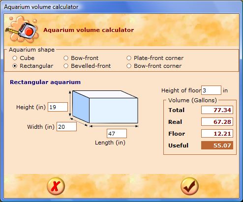 Aquarium volume tool